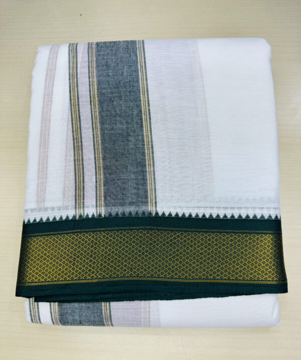 Pure Cotton White Dhoti With Maroon / Green (Mayilkan) Zari Border (9 Kan)