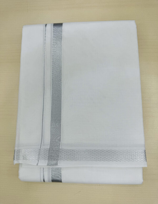 Pure Cotton White Dhoti With Silver Zari Border (30k)