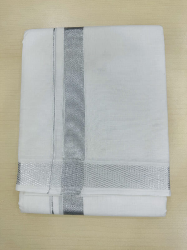 Pure Cotton White Dhoti With Silver Zari Border (50k)