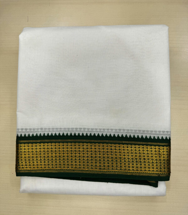 Pure Cotton Cream Dhoti With Maroon / Green (Meenkan) Zari Border (9 Kan)