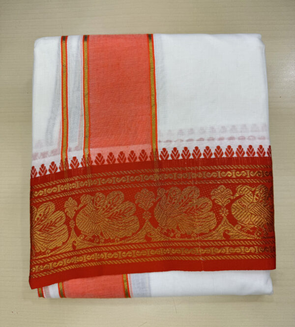 PURE COTTON WHITE DHOTI WITH 5″ FANCY JACKARD BORDER