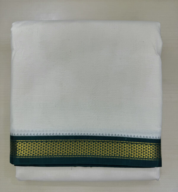 PREMIUM COTTON KORVAI CREAM DHOTI WITH MAROON / GREEN ZARI BORDER (5 MAADAM)