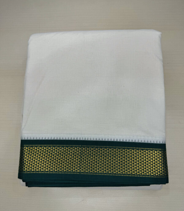 PREMIUM COTTON KORVAI CREAM DHOTI WITH MAROON / GREEN ZARI BORDER (9 MAADAM)