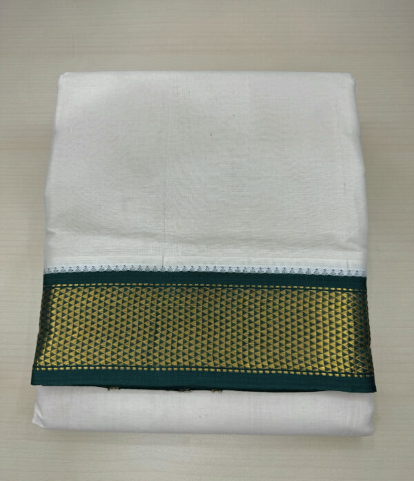 PREMIUM COTTON KORVAI CREAM DHOTI WITH MAROON / GREEN ZARI BORDER (13 MAADAM)