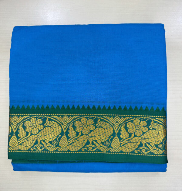 Pure Cotton Blue Colour Temple Dhoti With 3″ Jackard Border