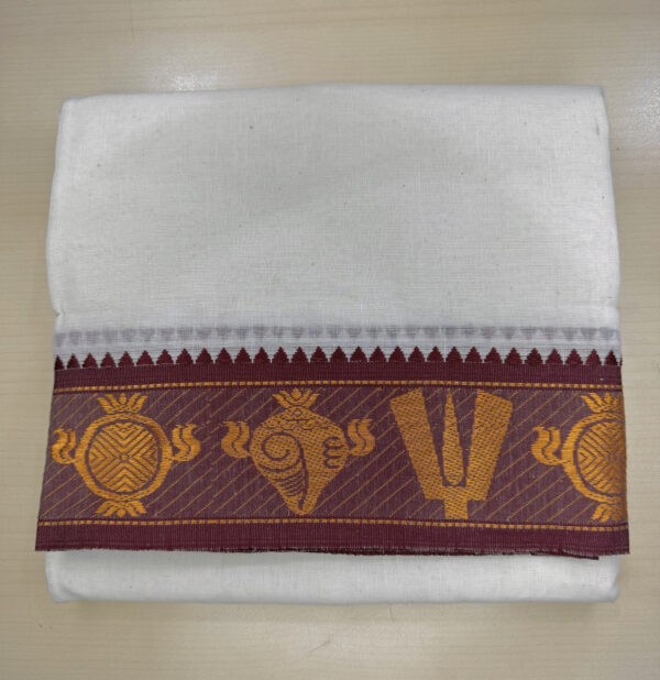 Pure Cotton Cream Temple Dhoti With 3″ Jackard Border (Sangu Chakram)