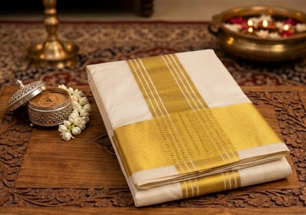 PURE SILK BADAM DHOTI WITH GOLD ZARI BORDER (160K)